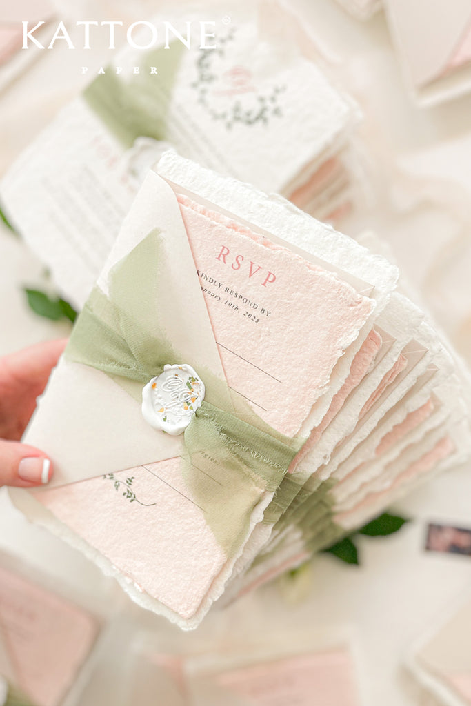 Lillia Monogram Handmade Paper Wedding Invitation Suite