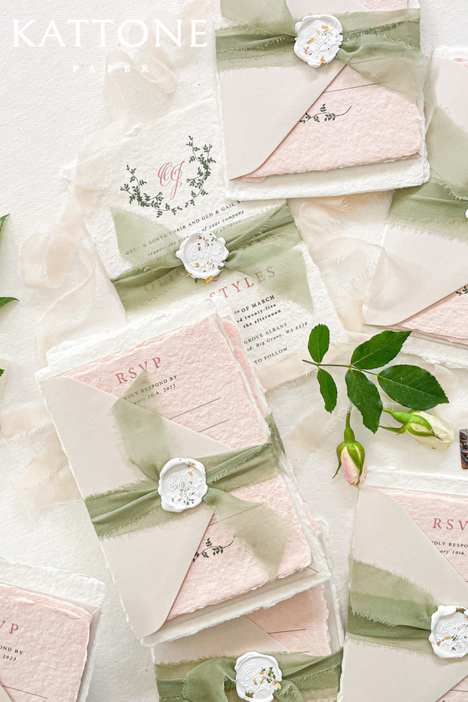 Lillia Monogram Handmade Paper Wedding Invitation Suite