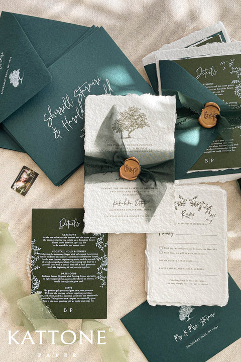 Announce your special day with a sense of rustic elegance and natural beauty with this wedding invitations suite. Perfect for a garden tree wedding or any outdoor celebration, this set combines delicate, nature-inspired imagery with a sophisticated design. The result is an elegant wedding invitation that also captures the laid-back, organic feel of boho rustic stationery. This collection is designed to be as unique as your love story, making for a beautiful and personal first impression.