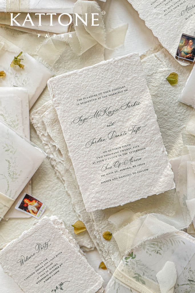 Peony Handmade Paper Wedding Invitation Suite