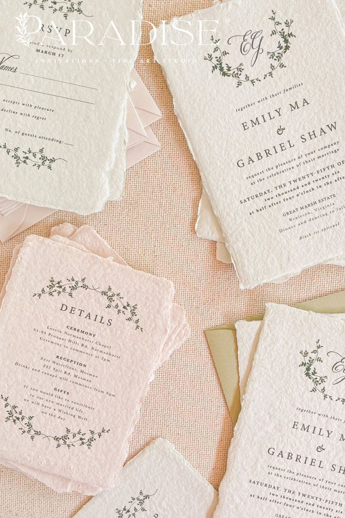 A collection of elegant wedding invitations with floral patterns, deckled edges, and presented with wax seals and silk ribbons.
#decklededgepaper #weddingplanner #silkribbons #cottonpaperinvitations #bridalshower #weddinginvitation #saveourdate #handmadepaper #weddingplanner #archinvitations #foilayage #vellum #savethedate #weddingphotographer #weddingflowers #invites #stationery #waxseals #menus #daystationery #menu #baptism #thankyoucards #modernweddings #foil #foiling #foilart