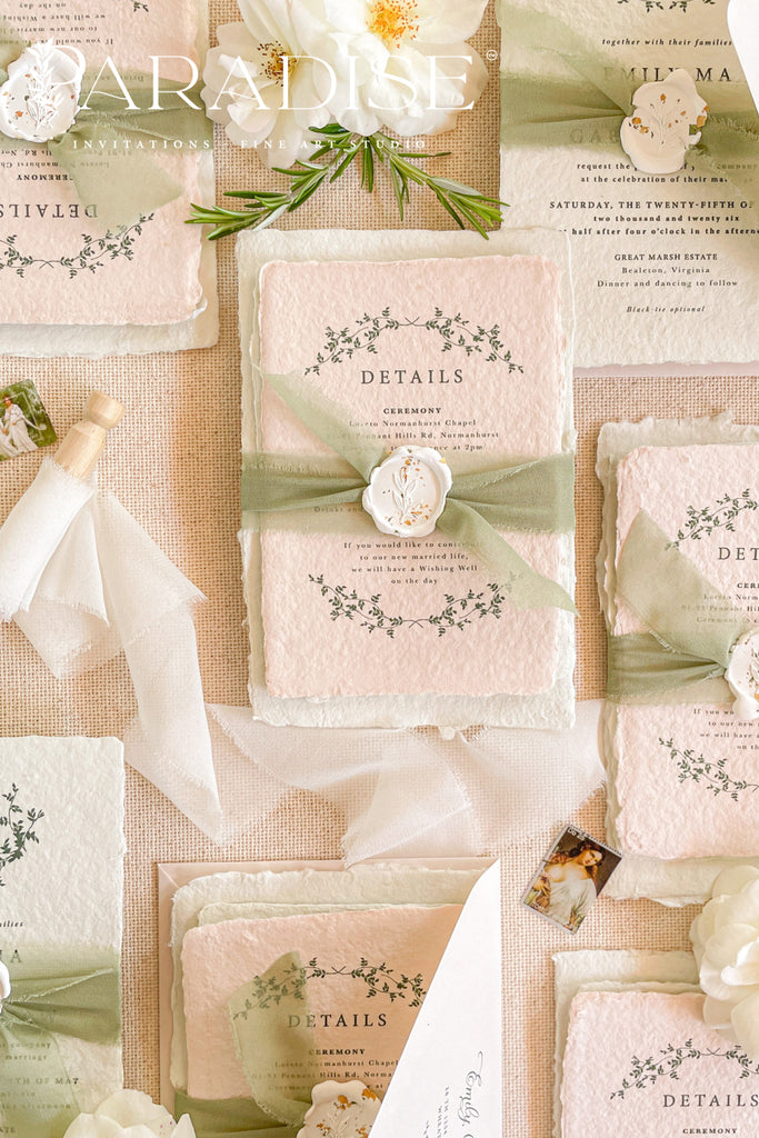 A collection of elegant wedding invitations with floral patterns, deckled edges, and presented with wax seals and silk ribbons.
#decklededgepaper #weddingplanner #silkribbons #cottonpaperinvitations #bridalshower #weddinginvitation #saveourdate #handmadepaper #weddingplanner #archinvitations #foilayage #vellum #savethedate #weddingphotographer #weddingflowers #invites #stationery #waxseals #menus #daystationery #menu #baptism #thankyoucards #modernweddings #foil #foiling #foilart