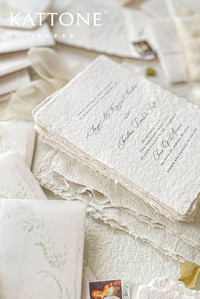 Peony Handmade Paper Wedding Invitation Suite