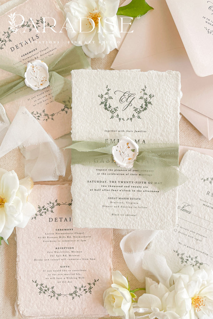 A collection of elegant wedding invitations with floral patterns, deckled edges, and presented with wax seals and silk ribbons.
#decklededgepaper #weddingplanner #silkribbons #cottonpaperinvitations #bridalshower #weddinginvitation #saveourdate #handmadepaper #weddingplanner #archinvitations #foilayage #vellum #savethedate #weddingphotographer #weddingflowers #invites #stationery #waxseals #menus #daystationery #menu #baptism #thankyoucards #modernweddings #foil #foiling #foilart