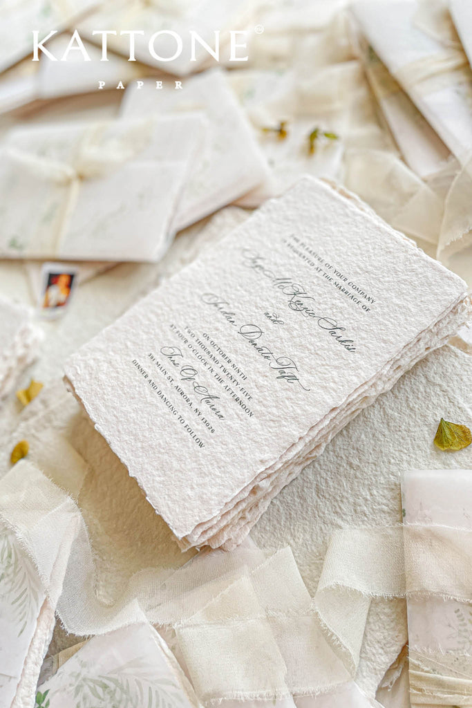 Peony Handmade Paper Wedding Invitation Suite