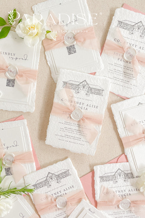 Celebrate your love story with timeless elegance through our handmade wedding invitations with a custom hand-drawn venue illustration. Each invitation is a piece of art — meticulously handcrafted and illustrated to showcase your unique wedding venue, estate, or chapel in beautiful fine-line detail. Designed for couples who value craftsmanship, artistry, and meaningful personalization, these invitations are perfect for setting a luxurious, heartfelt tone for your special day.