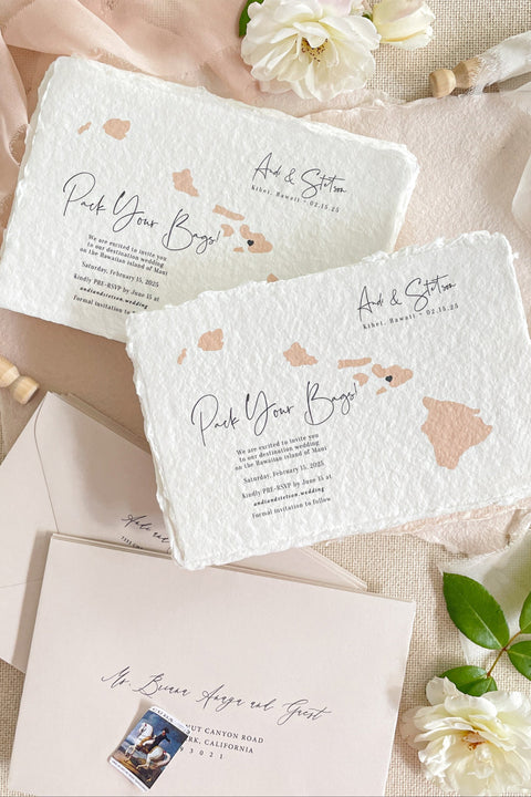 Announce your celebration with effortless elegance through our handmade paper Save the Date cards, featuring a modern abstract blush design printed on 100% cotton handmade paper with natural deckled edges. Each piece combines fine-art minimalism with organic texture and painterly charm, making it a beautiful choice for modern, romantic, or destination weddings.