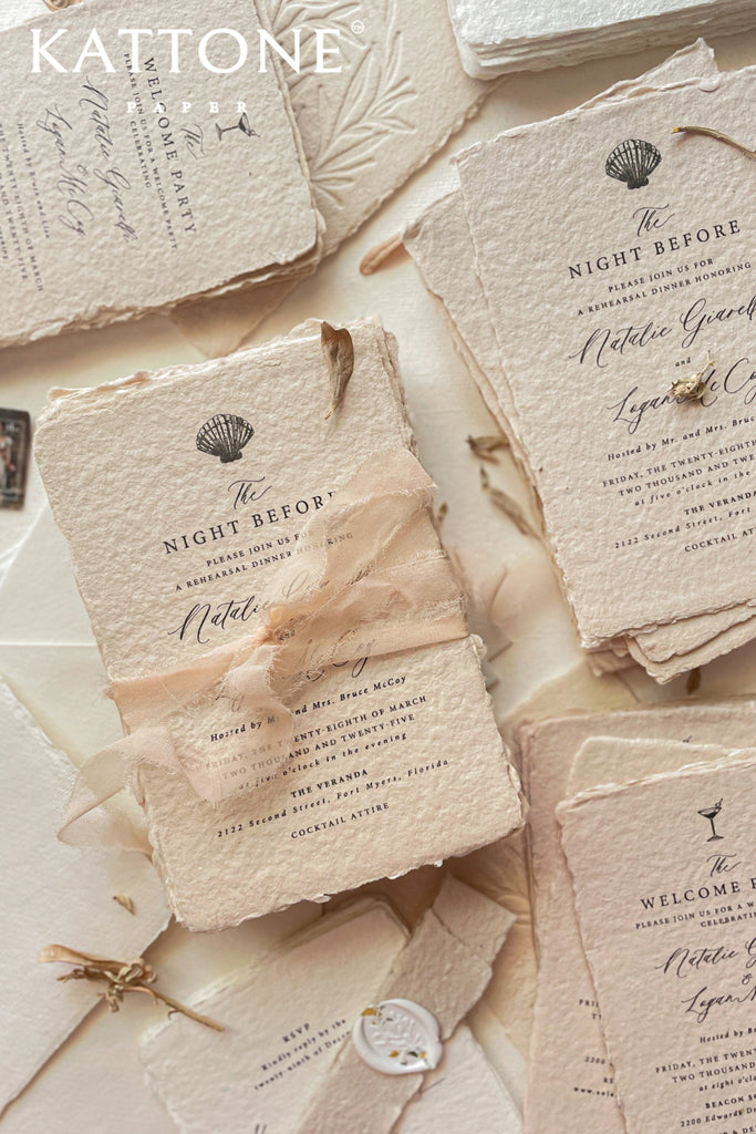 Adola Rehearsal Dinner Handmade Paper Wedding Invitations