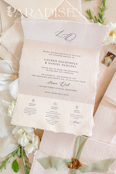 This exquisite trifold wedding invitation set offers a blend of modern design and personalized artistry. The convenient trifold design offers ample space for all your wedding details, all wrapped in a beautifully elegant package that your guests will adore.