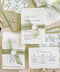 This exquisite wedding invitations suite offers a blend of natural elegance and modern sophistication. Perfect for a garden green wedding, these beautiful invites feature a chic, contemporary design printed on luxurious handmade cotton paper. The suite includes a beautifully designed wedding timeline, guiding your guests through your special day with a personal and artistic touch, all wrapped in a fresh and modern aesthetic.