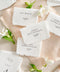 Elevate your event with our handmade paper place cards, crafted from luxurious cotton rag paper and finished with naturally torn deckled edges. Each card features minimalist typography paired with a delicate botanical illustration, creating a refined fine-art look perfect for weddings, rehearsal dinners, and intimate celebrations. These artisan-crafted place cards bring organic texture, timeless elegance, and a soft romantic touch to any tablescape.