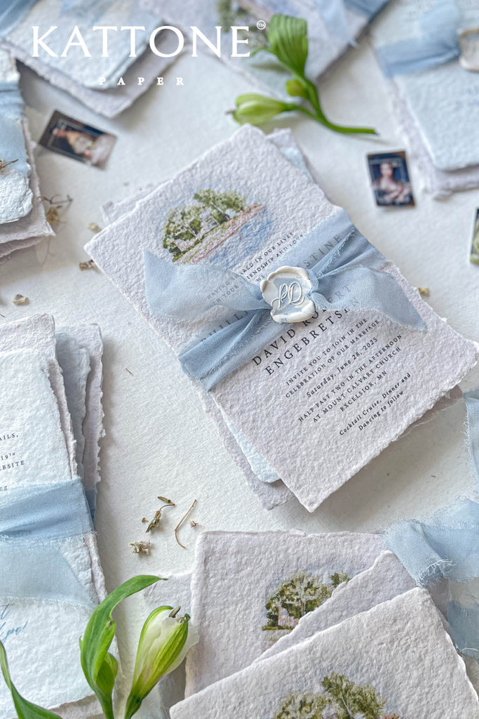 Eudora Colored Handmade Paper Wedding Invitation Suite