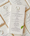 Elevate your tablescape with these luxurious handmade paper menus, beautifully crafted from 100% cotton rag paper and finished with natural deckled edges for an artisanal touch. Each menu is printed with elegant typography and adorned with a refined wax seal, personalized with your monogram or crest, adding a timeless and sophisticated detail to your event design.