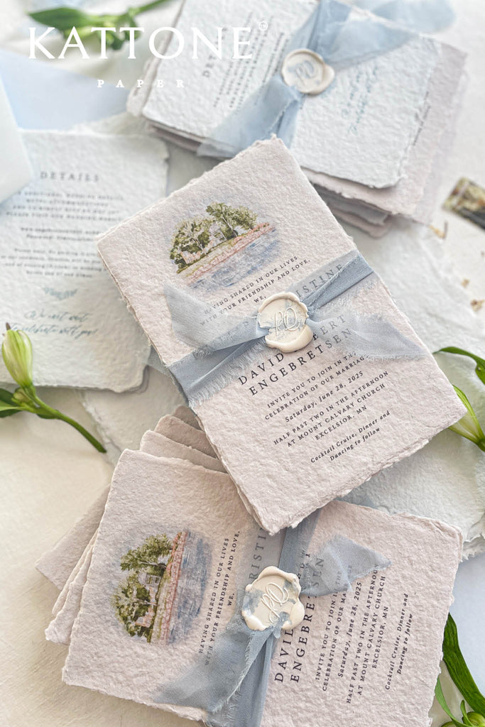 Eudora Colored Handmade Paper Wedding Invitation Suite