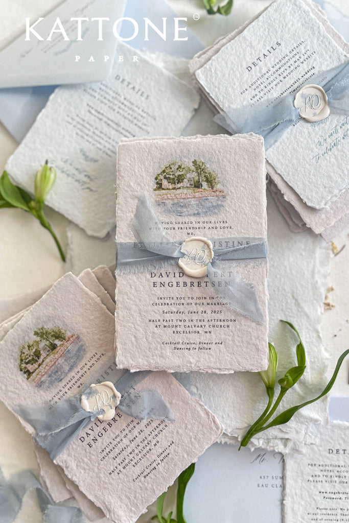 Eudora Colored Handmade Paper Wedding Invitation Suite