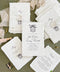 Luxury handmade cotton paper wedding invitation with deckled edges and ornate monogram crest, styled with botanical watercolor envelope liners and coordinated stationery suite.