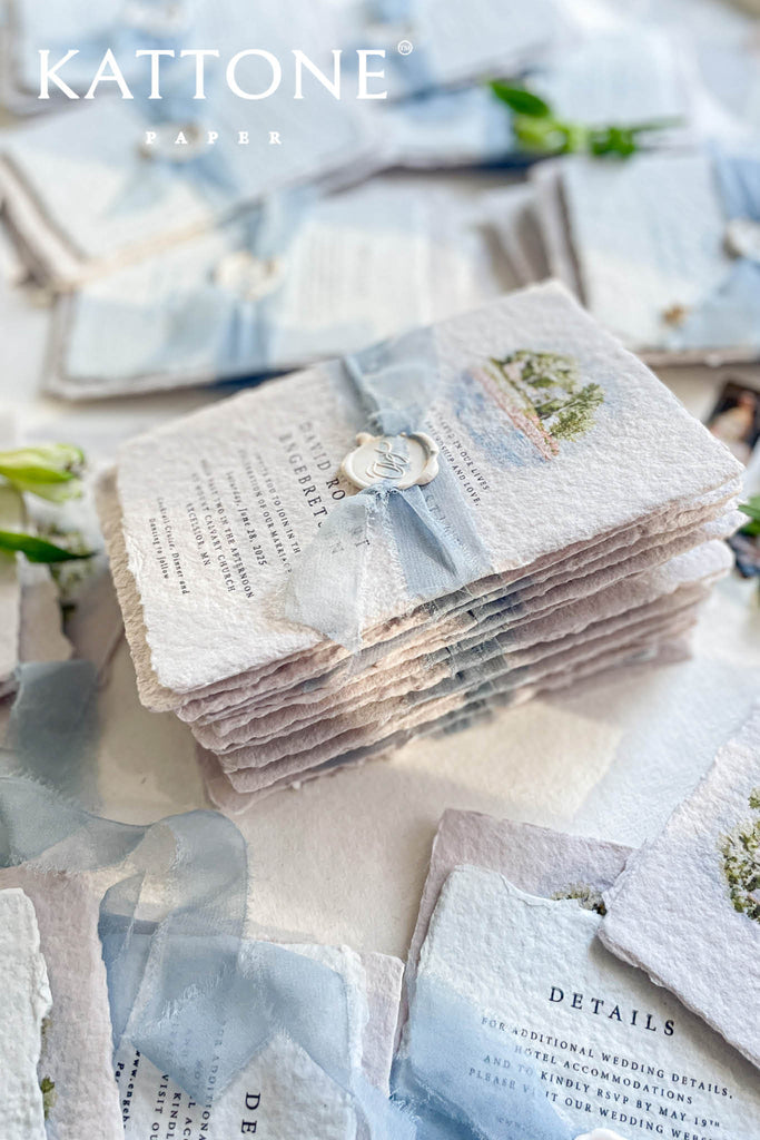 Eudora Colored Handmade Paper Wedding Invitation Suite