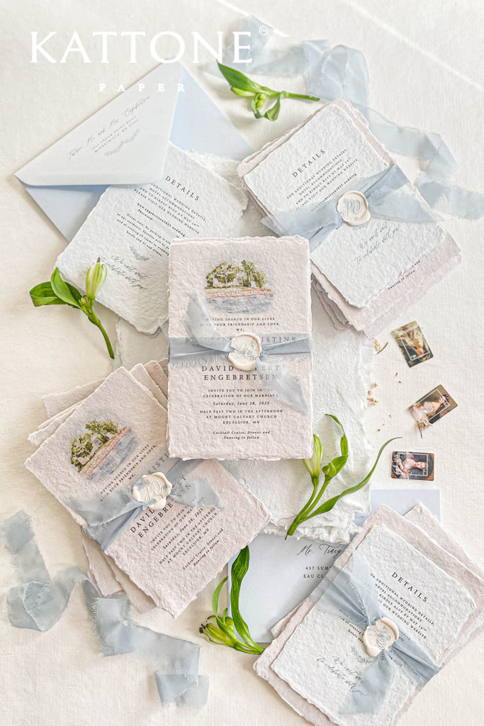 Eudora Colored Handmade Paper Wedding Invitation Suite