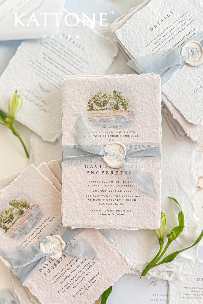 Eudora Colored Handmade Paper Wedding Invitation Suite