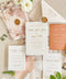 This exquisite wedding invites suite offers a blend of natural texture and romantic charm, perfect for an autumn wedding. Each piece is beautifully embossed with a delicate botanical design onto luxurious deckle edge cotton rag paper, providing a rich, tactile feel. The result is a truly romantic botanical wedding stationery set that captures the warm, earthy tones and intimate feel of the season.