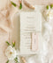 Add timeless charm and fine art elegance to your table styling with our handmade paper wedding menus, beautifully crafted from 100% cotton rag paper with naturally torn deckled edges. Each menu is adorned with a delicate name tag tied with fine thread, offering both practicality and sophistication as a combined menu and place card. The refined typography, minimal layout, and soft color palette bring a romantic yet modern touch, making these menus the perfect complement to luxury weddings, rehearsal dinners.