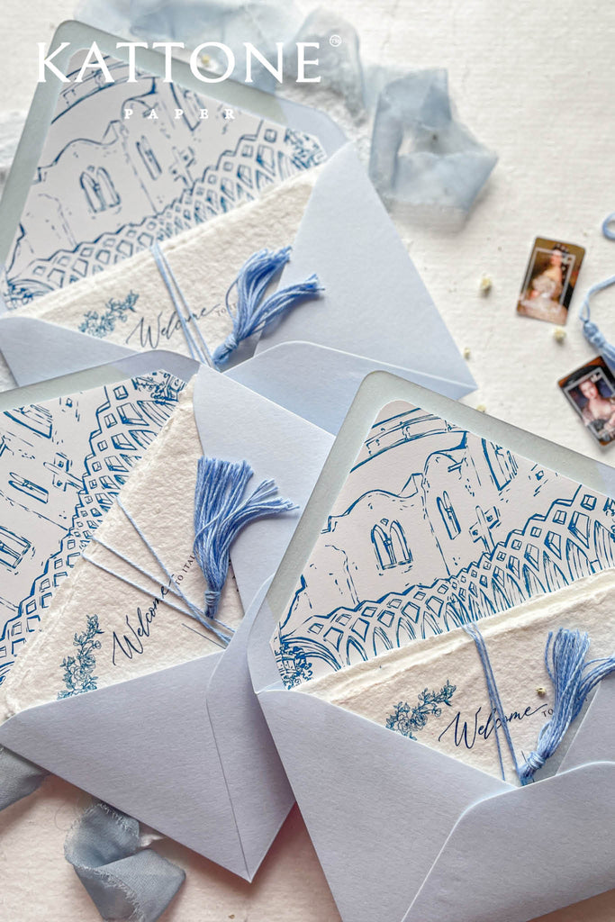 Light Blue Envelopes and Hand Drawn Venue Envelope Liners