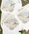 White wedding envelopes with custom watercolor landscape liner and fine art scenic illustration