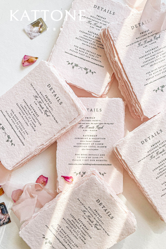 Honey Colored Handmade Paper Wedding Invitations