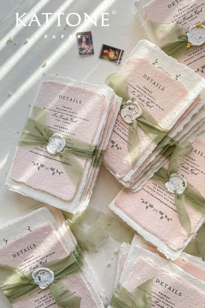 Honey Colored Handmade Paper Wedding Invitations