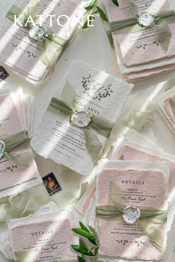 Honey Colored Handmade Paper Wedding Invitations