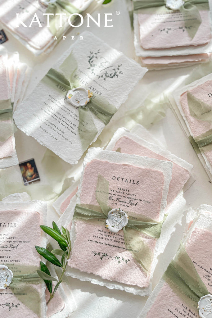 Honey Colored Handmade Paper Wedding Invitations