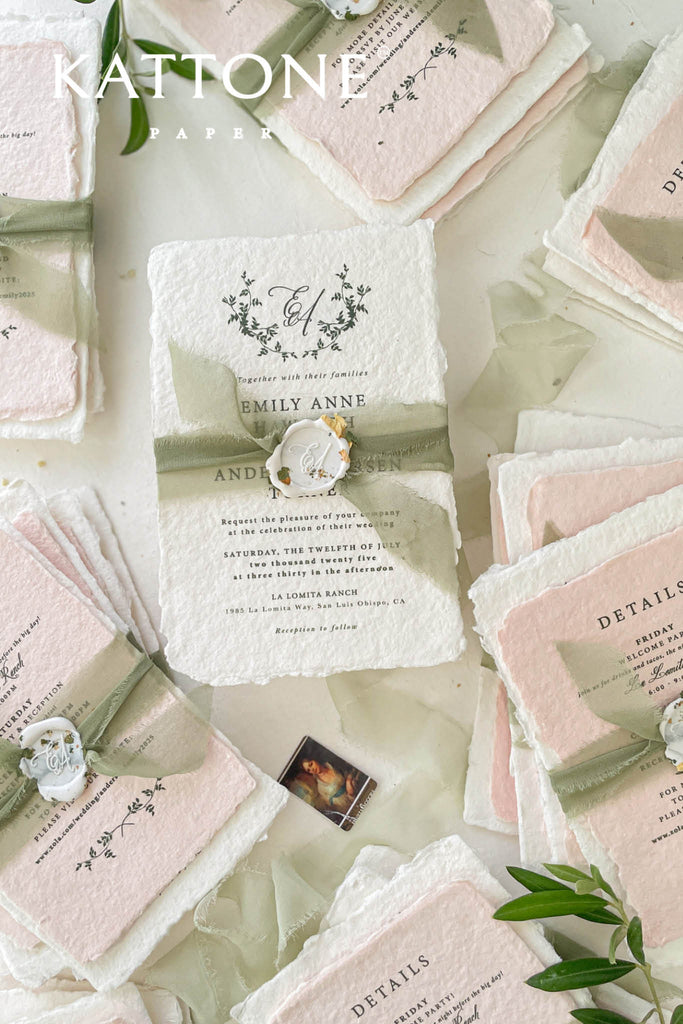 Honey Colored Handmade Paper Wedding Invitations