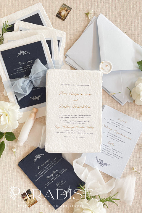 Announce your special day with timeless, heartfelt style. The unique deckled edges and soft texture provide an artisan feel that is both rustic and elegant, setting a deeply romantic tone for your ceremony. Each invite is an eco-friendly choice that leaves a lasting impression on your guests.