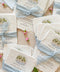 Handmade paper thank you cards with custom watercolor wedding venue and silk ribbon, fine art wedding stationery.