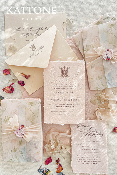 Announce your special day with understated elegance and a luxurious, tactile finish. These exquisite wedding invites combine the refined art of blind embossing with the organic beauty of natural deckle edge paper, creating a truly memorable experience for your guests. Perfect for a garden wedding, an outdoor celebration, or any couple who appreciates fine craftsmanship and minimalist design. The lack of ink on the embossing highlights the paper's texture and craftsmanship.