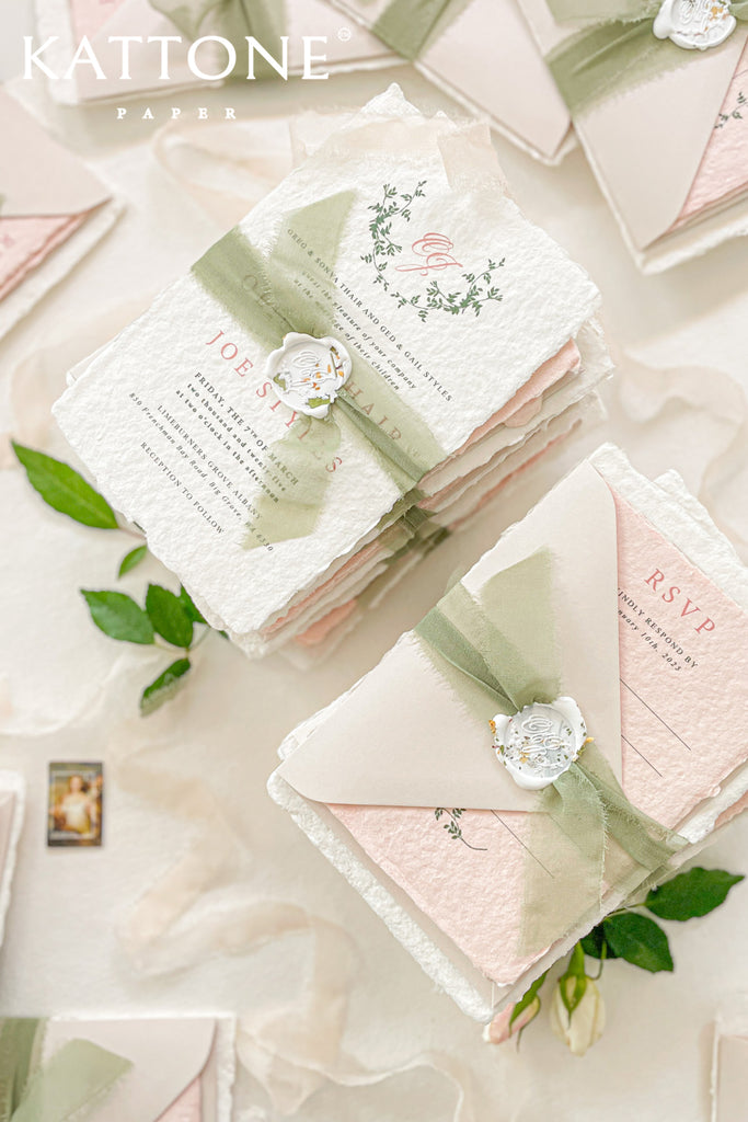 Lillia Monogram Handmade Paper Wedding Invitation Suite