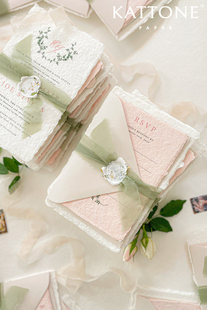 Lillia Monogram Handmade Paper Wedding Invitation Suite