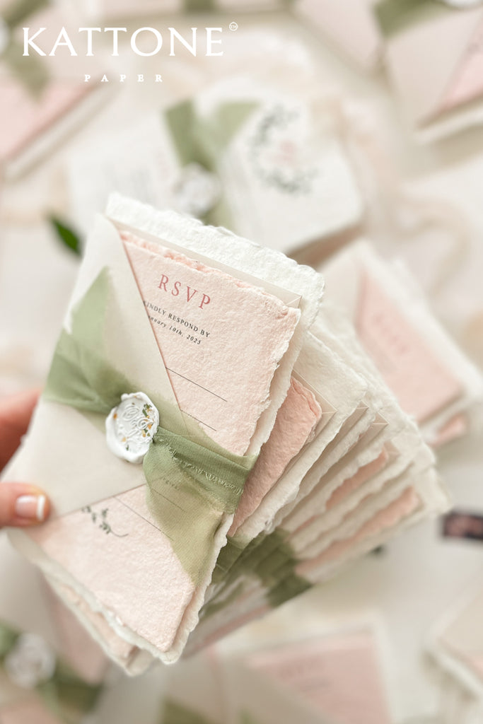 Lillia Monogram Handmade Paper Wedding Invitation Suite