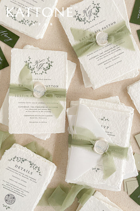 Enhance your special day with our exquisite Wedding Invitations featuring stunning silk ribbons and wax seals. Each invite is crafted on beautiful handmade deckled edge paper, adding a touch of elegance to your celebrations. Our customizable designs ensure that your unique love story shines through. Contact us for a personalized quote.
