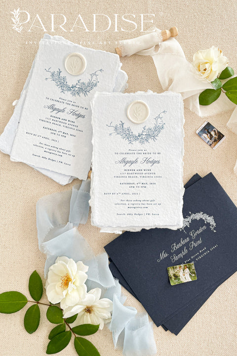 Celebrate the bride-to-be with handmade paper bridal shower invitations that feel as meaningful as the occasion itself. Crafted from luxurious cotton paper with softly deckled edges, these invitations showcase delicate fine-art typography and botanical detailing for a timeless, romantic presentation. Designed to elevate intimate gatherings and refined celebrations, they offer an heirloom-quality keepsake that sets the tone for a beautifully curated bridal shower.