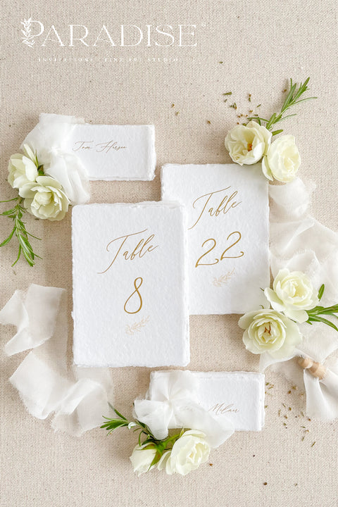 These fine-art handmade paper table numbers bring a refined and romantic touch to your wedding reception. Premium cotton paper, soft deckled edges, and elegant calligraphy create a timeless, sophisticated look that elevates every tablescape. Their natural texture and delicate styling make them perfect for classic, garden, and modern weddings, offering a stunning detail that photographs beautifully.