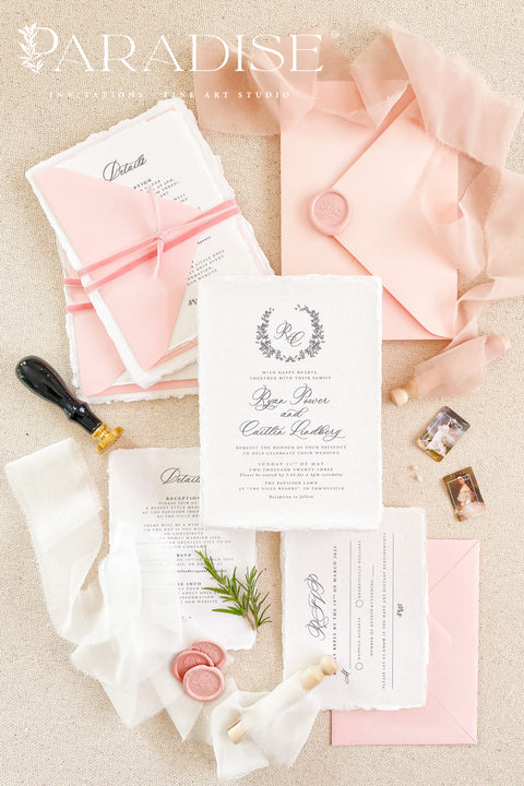 Elevate your wedding with our exquisite Handmade Paper Wedding Invitations featuring beautiful deckled edges. Crafted with love and attention to detail, these elegant invitations are tied together with luxurious silk ribbon, adding a touch of sophistication to your special day. Each piece is uniquely handmade, ensuring your announcements are as one-of-a-kind as your love story.