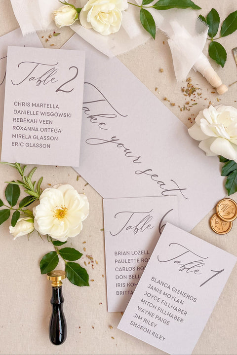 Bring modern elegance to your seating display with our place cards, crafted from premium cardstock and designed with sophisticated typography. Their clean layout and contemporary minimal aesthetic make them perfect for weddings, galas, dinner parties, and formal celebrations. Whether displayed individually or paired with coordinating signage, these place cards add clarity, refinement, and a polished finish to any event tablescape.