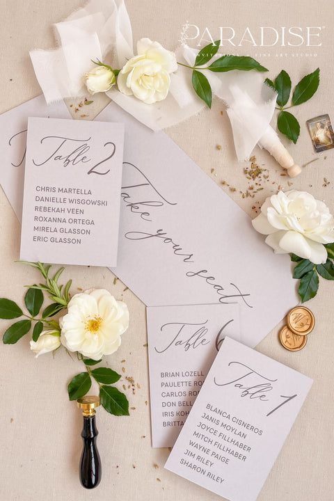 Bring modern elegance to your seating display with our place cards, crafted from premium cardstock and designed with sophisticated typography. Their clean layout and contemporary minimal aesthetic make them perfect for weddings, galas, dinner parties, and formal celebrations. Whether displayed individually or paired with coordinating signage, these place cards add clarity, refinement, and a polished finish to any event tablescape.