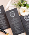 Make a bold and timeless impression with our black and white wedding menus, featuring a refined monogram design and exquisite typography. Crafted on luxury matte cardstock, each piece combines classic elegance with modern minimalism, making it ideal for black-tie weddings, luxury receptions, and sophisticated events. Designed for couples who appreciate fine art stationery, these menus bring harmony, contrast, and elevated refinement to every table setting.