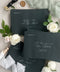 Green wedding envelopes with professional address printing, crafted from premium paper and styled to showcase rich color, smooth texture, and refined typography.