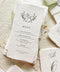 These handmade paper wedding menus are the epitome of timeless elegance and refined craftsmanship. Made from 100% cotton rag paper, each piece features a beautifully textured surface and natural deckled edges, exuding the charm of fine art stationery. The menu design showcases a botanical-inspired monogram delicately printed in deep green ink, creating a harmonious blend of organic beauty and understated luxury.