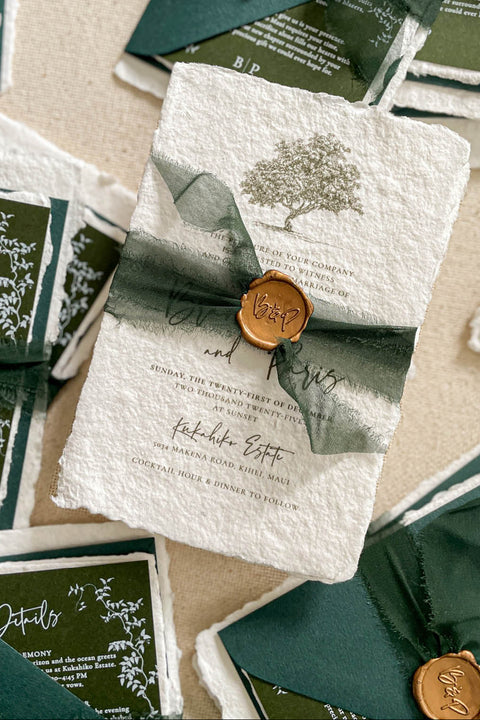 Announce your special day with a sense of rustic elegance and natural beauty with this wedding invitations suite. Perfect for a garden tree wedding or any outdoor celebration, this set combines delicate, nature-inspired imagery with a sophisticated design. The result is an elegant wedding invitation that also captures the laid-back, organic feel of boho rustic stationery. This collection is designed to be as unique as your love story, making for a beautiful and personal first impression.