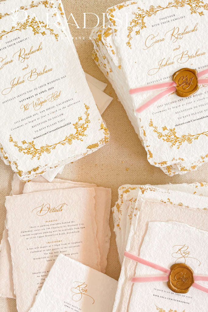 Millie Handmade Paper, Golden Leaf Wedding Invitations