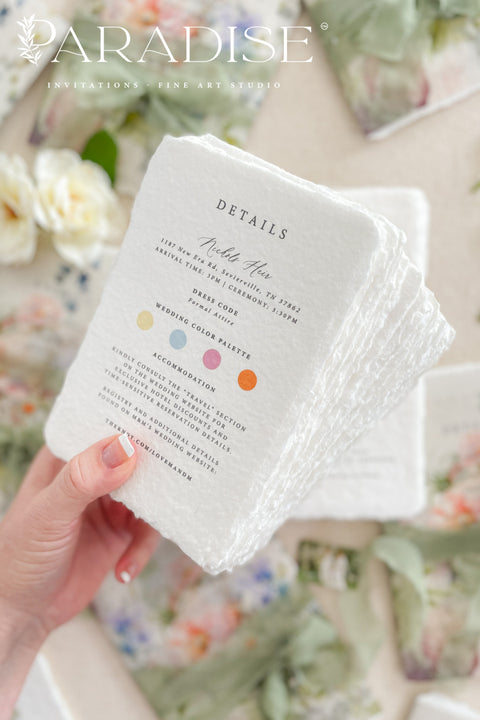 This exquisite wedding invitations suite offers a blend of fine artistry and natural elegance. Each invite is printed on luxurious handmade paper with beautiful deckled edges, providing a rich, tactile feel. The centerpiece is a custom, hand drawn watercolor venue illustration that captures the unique charm of your location, creating a truly memorable keepsake for your guests. This suite is perfect for a garden wedding, beautifully capturing the romantic and serene atmosphere.